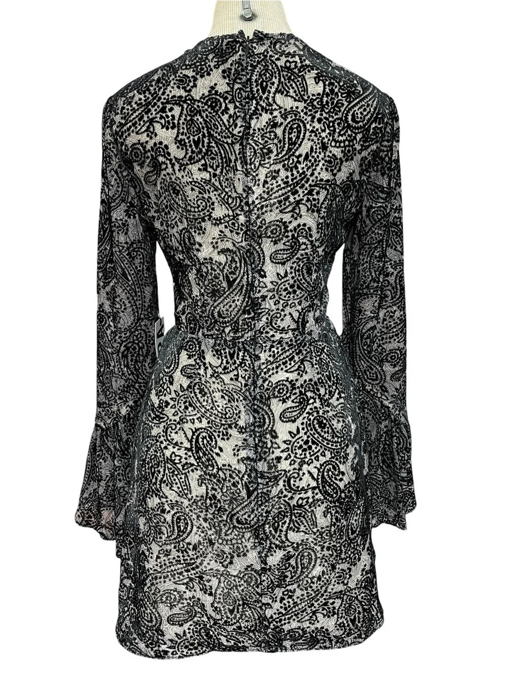 LPA Revolve Dress Cut Outs Bell Sleeves Black Paisley NWT Size XS